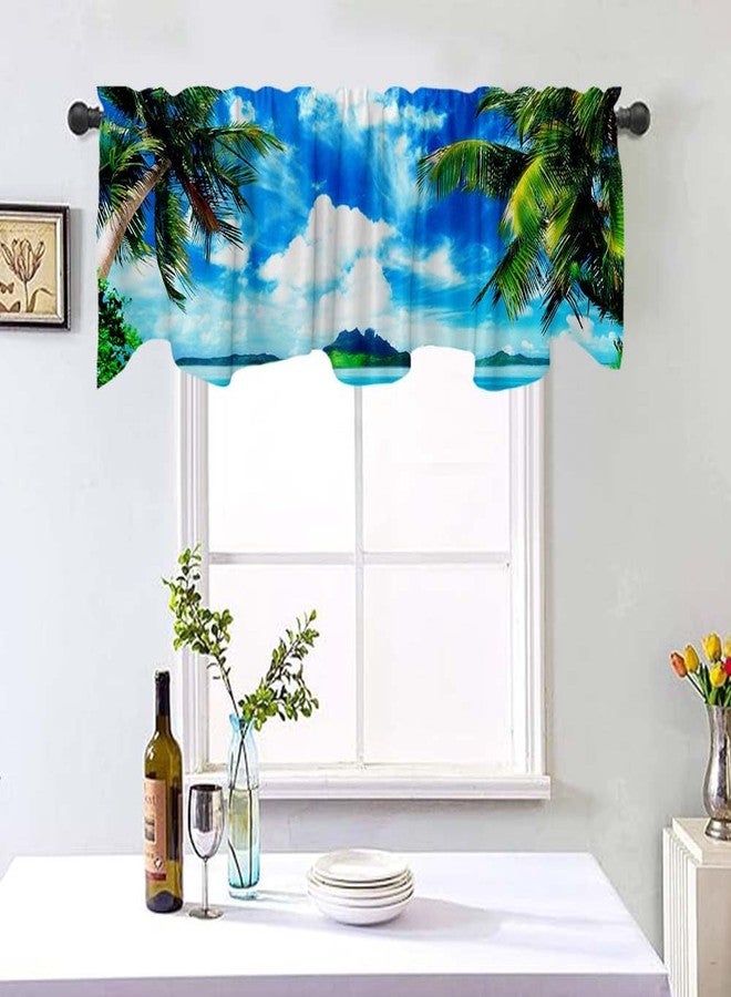 DOTOOMA 54x18 Inches Summer Hawaiian Seaside Window Treatment Valance Sand Beach Tropic Palm Tree Blue Sky White Cloud Ocean Kitchen Dining Room Short Curtain Decorations Supplies - Image 1